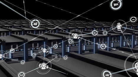 Animation-of-network-of-connections,-data-processing-over-computer-servers