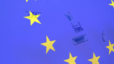 Animation-Der-Flagge-Der-Europäischen-Union-über-Amerikanischen-Dollarnoten