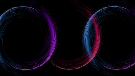 Animation-of-colourful-light-trails-forming-circles-on-black-background