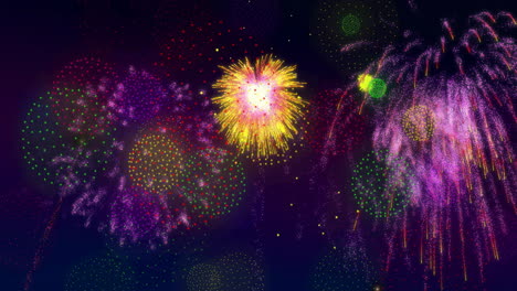 Animación-De-Fuegos-Artificiales-Explotando-Sobre-Fondo-Morado