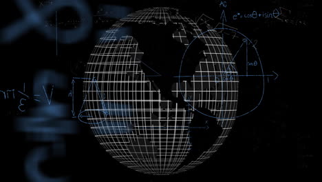 Animation-Der-Mathematischen-Datenverarbeitung-über-Dem-Globus-Auf-Schwarzem-Hintergrund