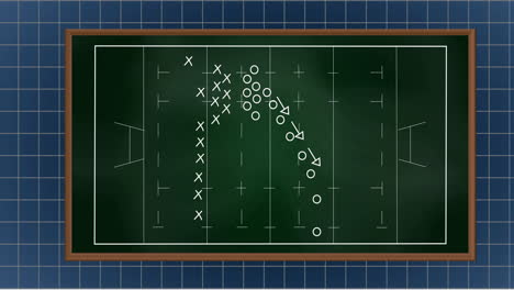 Animación-De-X,-Círculos-Y-Símbolos-De-Flecha-En-Una-Cancha-Deportiva-Contra-Un-Patrón-De-Cuadrícula-En-El-Fondo