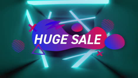 Animation-of-huge-sale-text-over-retro-vibrant-pattern-background