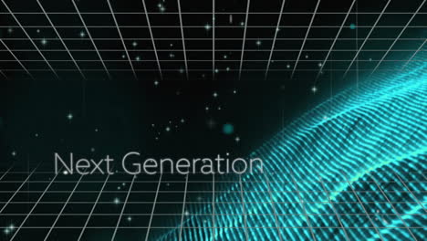 Animation-of-next-generation-text-and-shapes-on-black-background