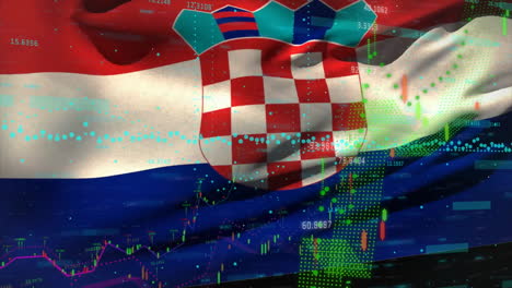 Animation-Der-Finanzdatenverarbeitung-über-Der-Flagge-Kroatiens