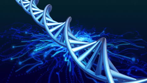 Animation-of-dna-strand-spinning-with-copy-space-over-black-background