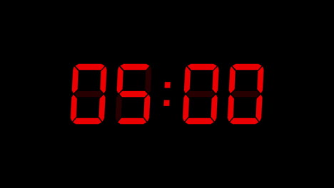 Animation-of-red-digital-timer-changing-on-black-background