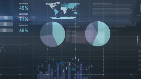 Animation-Einer-Mehrfarbigen-Infografik-Oberfläche-über-Einer-Landschaft-Vor-Dem-Himmel