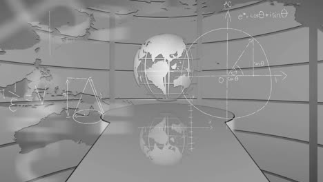 Animación-Del-Procesamiento-De-Datos-Matemáticos-Sobre-El-Globo-Sobre-Fondo-Gris