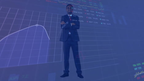 Animation-of-financial-data-processing-over-african-american-businessman