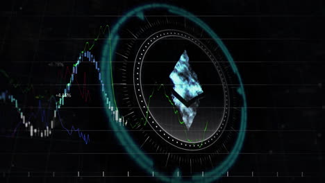 Animation-Der-Datenverarbeitung-Und-Des-Kryptowährungssymbols-Auf-Schwarzem-Hintergrund