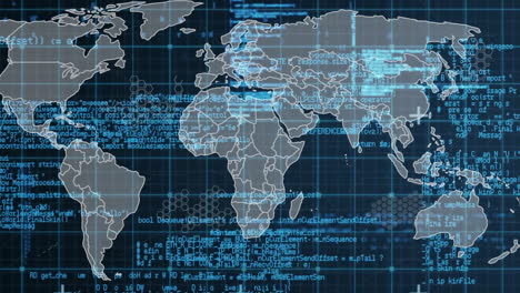 Animación-Del-Procesamiento-De-Datos-Sobre-El-Mapa-Mundial-Y-La-Cuadrícula.