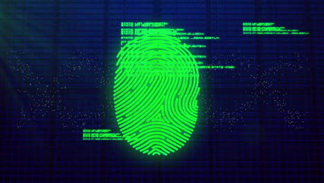 Animation-of-data-processing-over-biometric-fingerprint-on-dark-background