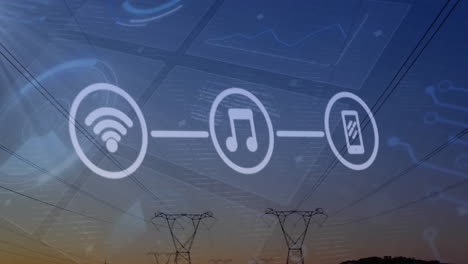 Animación-Del-Procesamiento-De-Datos-Financieros-Sobre-Torres-Eléctricas-En-El-Campo