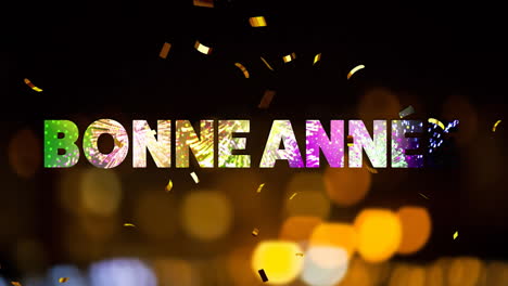 Animation-of-bonne-annee-text-and-fireworks-on-black-background