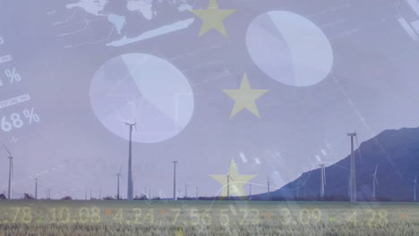 Animación-Del-Procesamiento-De-Datos-Financieros-Y-Bandera-De-La-UE-Sobre-El-Campo.