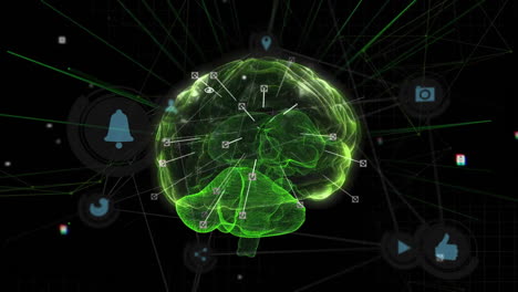 Animation-Des-Menschlichen-Gehirns-Und-Der-Datenverarbeitung-Auf-Dunklem-Hintergrund