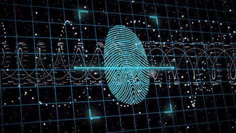 Animation-of-fingerprint-with-scanning-over-data-processing-over-light-trails-on-black-background