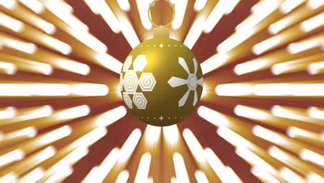 Animation-of-christmas-bauble-over-repetitive-light-trails