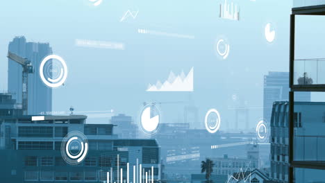 Animation-Von-Diagrammen-Und-Datenverarbeitung-über-Stadtlandschaft