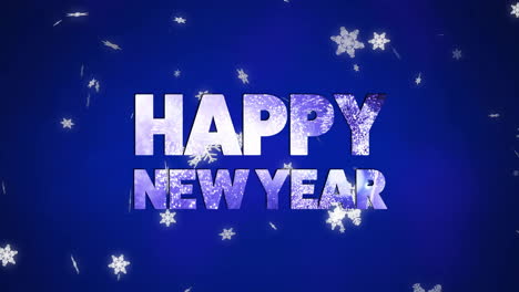 Animation-of-happy-new-year-text-and-snowflakes-on-blue-background