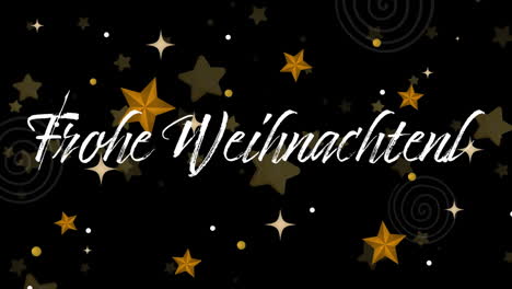 Animation-of-frohe-weihnachten-text-and-stars-falling-over-black-background