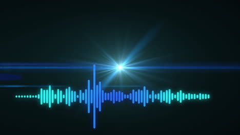 Animation-of-moving-sound-wave-with-lens-flare-against-black-background