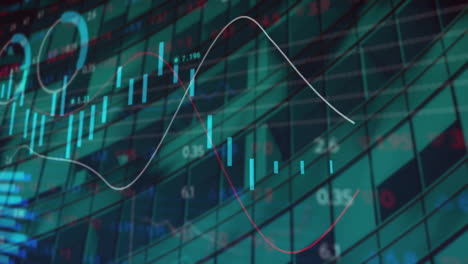 Animación-Del-Procesamiento-De-Datos-Y-Diagrama-Sobre-Un-Edificio-Moderno