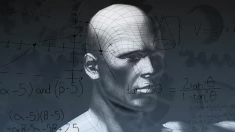 Animación-Del-Procesamiento-De-Datos-Matemáticos-Sobre-Busto-Humano-Sobre-Fondo-Gris