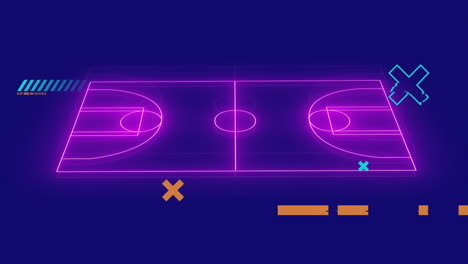 Animation-of-shapes-over-neon-stadium-on-blue-background