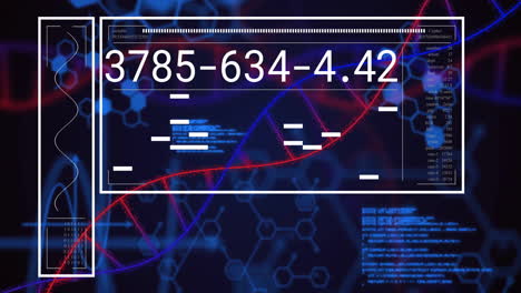 Animación-De-Cadena-De-ADN,-Procesamiento-De-Datos-Sobre-Fondo-Negro