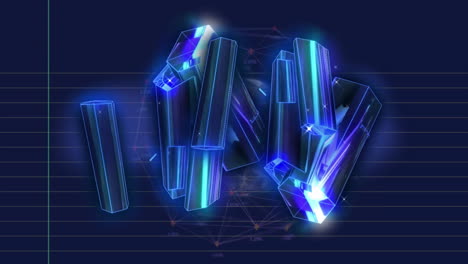 Animation-of-blue-glowing-blocks-over-globe-on-dark-background