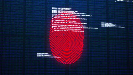 Animation-of-data-processing-over-biometric-fingerprint-on-dark-background