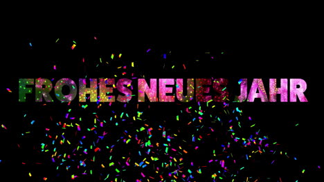 Animation-of-frohes-neues-jahr-text-and-confetti-on-black-background