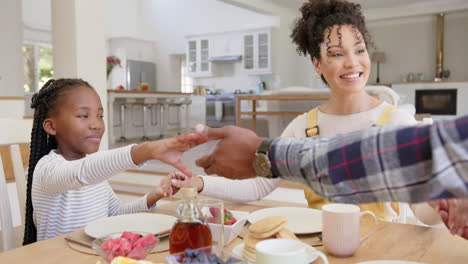 Portrait-of-happy-african-american-parents-and-daughter-spending-time-in-garden-at-home,-slow-motion