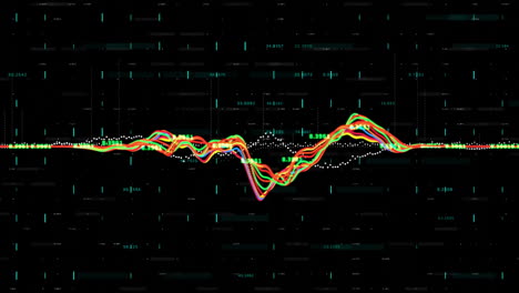 Animation-Der-Finanzdatenverarbeitung-über-Raster-Auf-Dunklem-Hintergrund