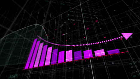 Animation-of-statistics-and-financial-data-processing-over-black-background