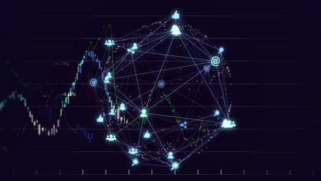 Animation-Des-Globalen-Kommunikationsnetzwerks-Und-Der-Grafischen-Verarbeitung-Von-Daten-Auf-Schwarzem-Hintergrund