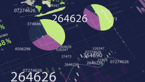 Animation-of-statistics-and-financial-data-processing-on-dark-background