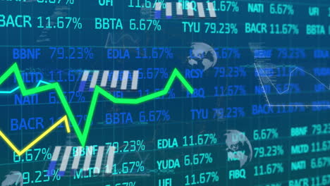 Animation-of-graphs,-globes-and-financial-data-processing