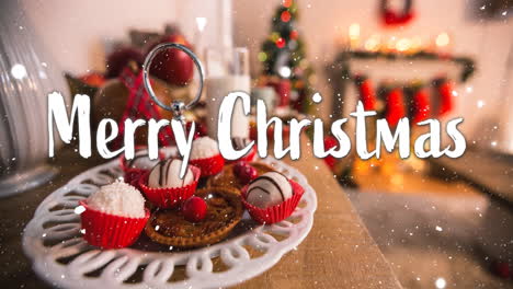 Animation-of-merry-christmas-text-over-snow-falling-with-christmas-decorations