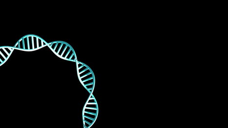 Animation-of-dna-strand-spinning-with-copy-space-over-black-background