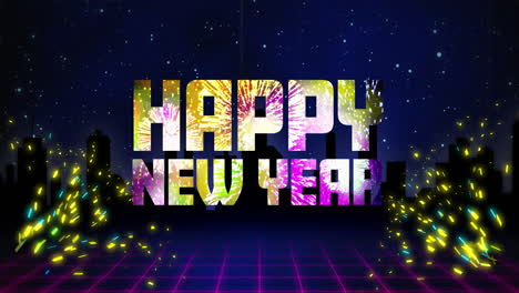 Animation-of-happy-new-year-text-and-confetti-over-blue-background