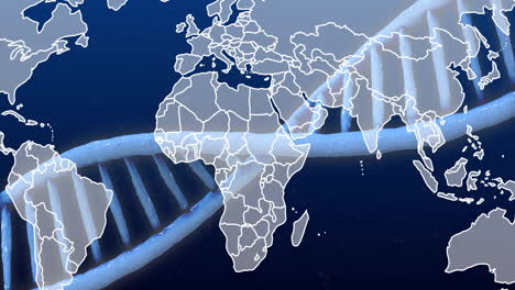 Animation-Des-DNA-Strangs-über-Der-Weltkarte