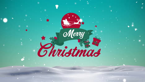 Animation-of-merry-christmas-text-and-snow-falling-over-winter-scenery