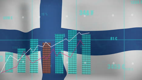 Animation-of-bar-graph-processing-data-over-flag-of-finland