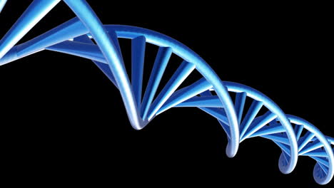 Animation-of-dna-strand-spinning-with-copy-space-over-black-background