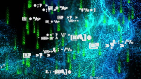 Animation-of-binary-coding-and-financial-data-processing