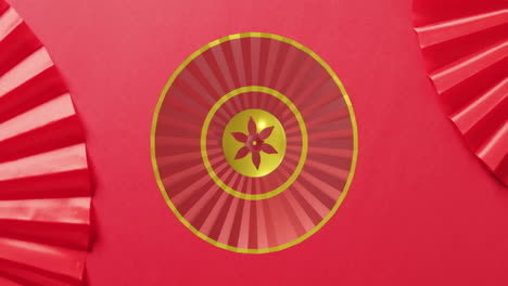 Animation-of-chinese-pattern-with-copy-space-on-red-background