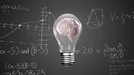 Animation-of-light-bulb-with-brain-over-woman's-hand-and-mathematical-data-processing